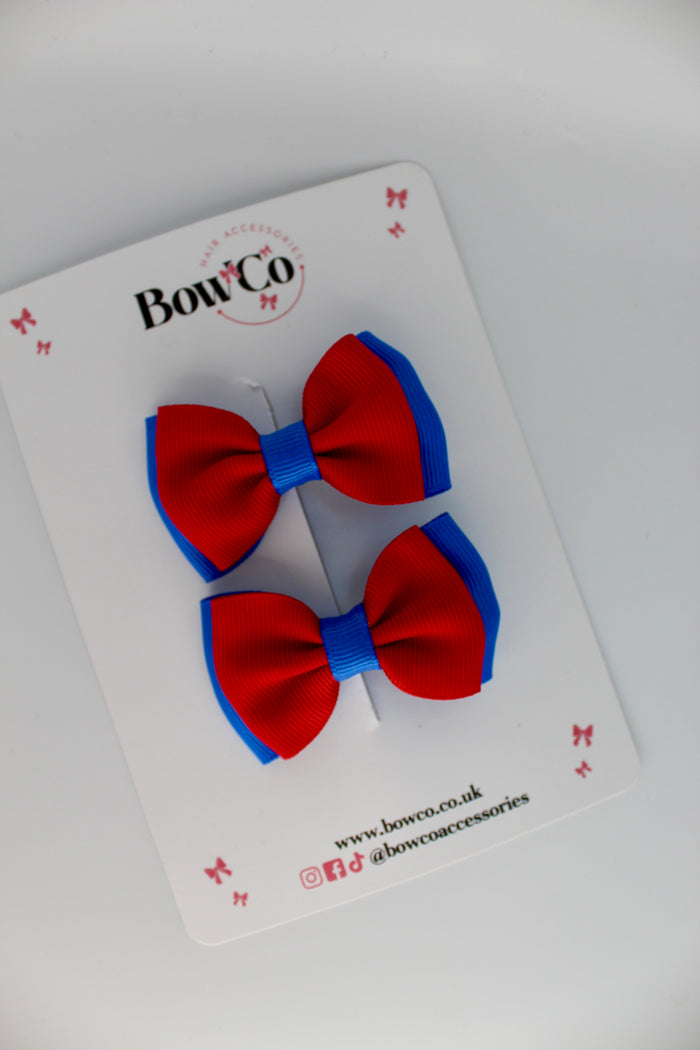 School Bows Royal Blue and Red - Double Bow Set - Clip