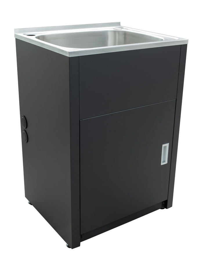 Seamless Metal Basin Laundry Tub with PVC Matte Black Cabinet 455/600mm