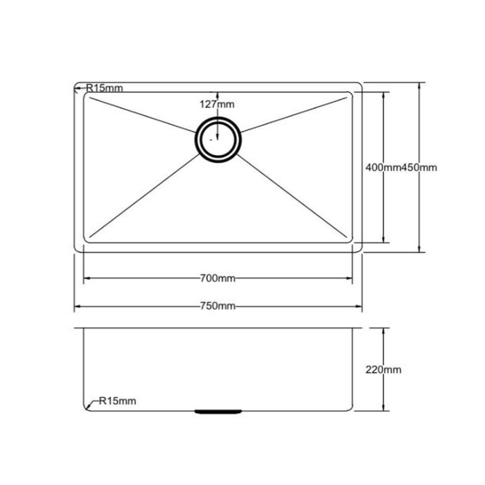 Seamless Metal Kitchen Basin 750*450*220mm