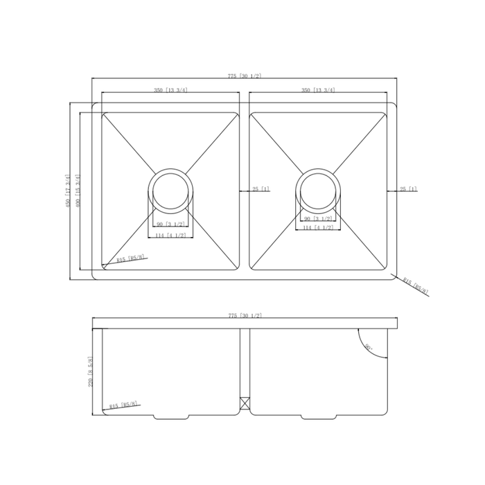 Seamless Metal Kitchen Basin 775*450*220mm