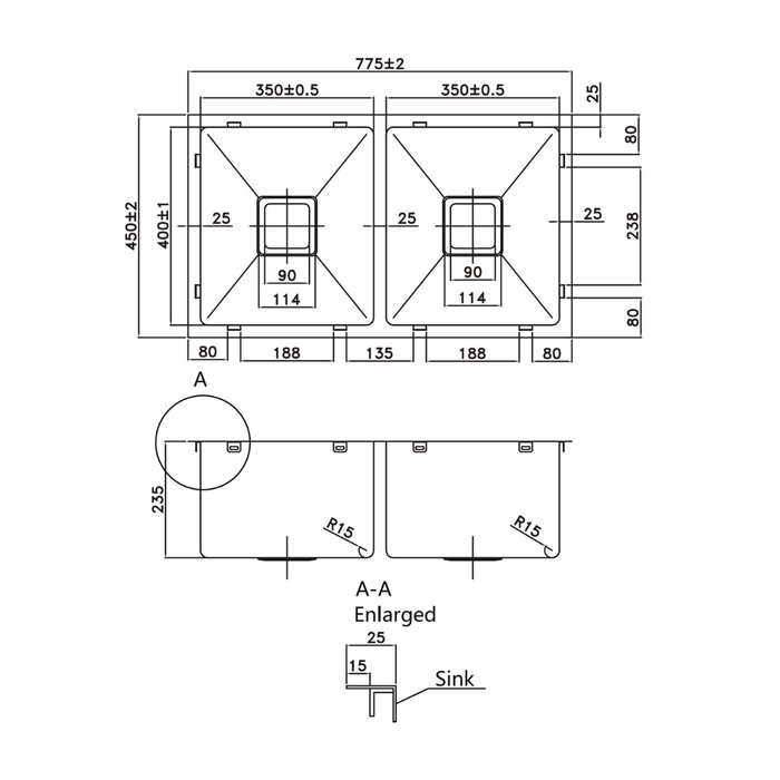 Seamless Metal Kitchen Basin 775*450*235mm