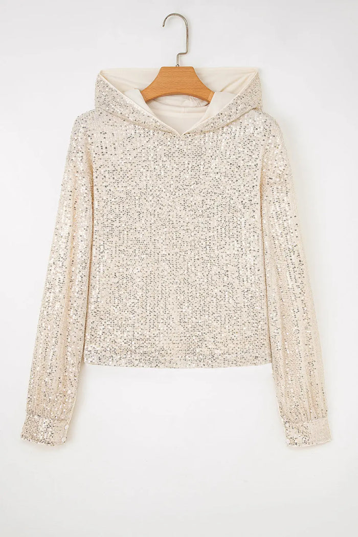 Sequin Hooded Long Sleeve Hoodie - Occasionwear/party tops