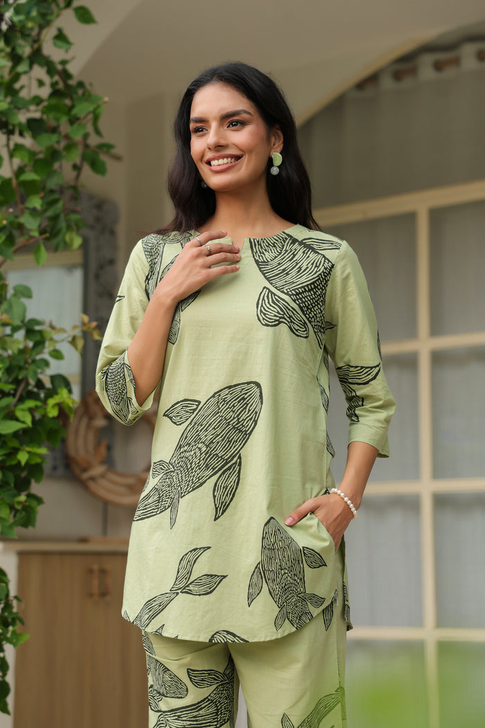Serene Pastel Green Cotton Co-ord Set
