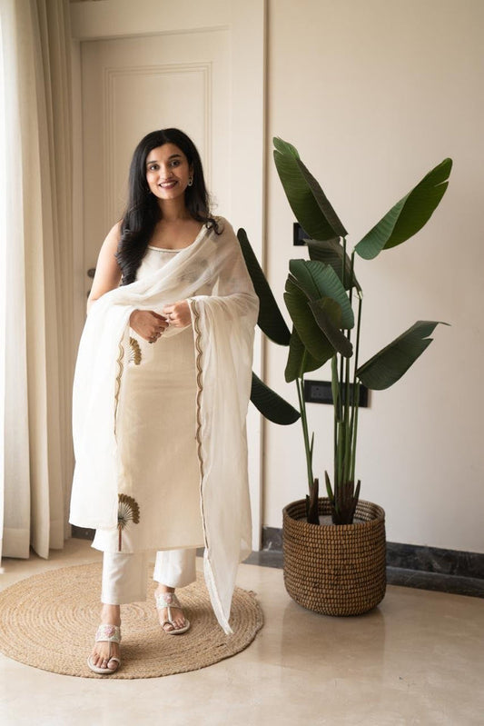 Simara Off White Slub Cotton Set