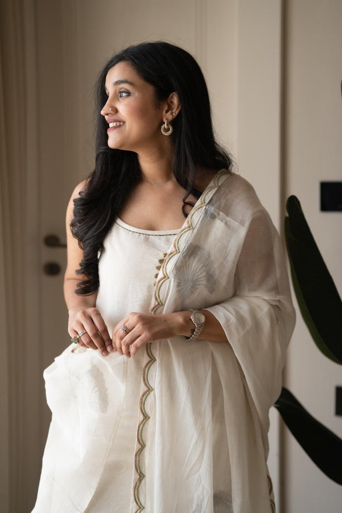 Simara Off White Slub Cotton Set