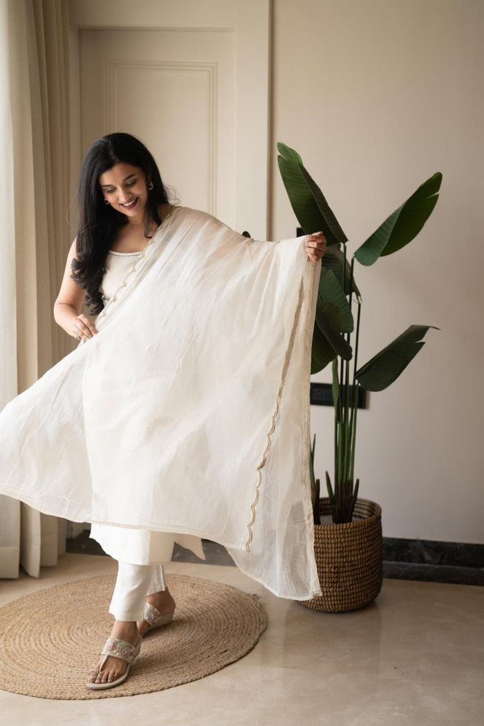 Simara Off White Slub Cotton Set