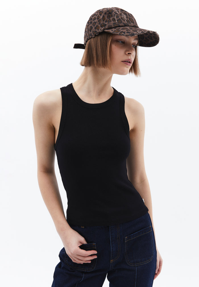 Sleeveless V Neck Tank Top - BLACK