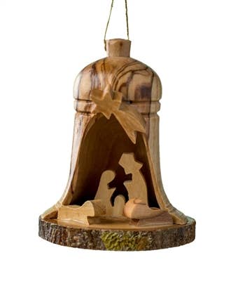 Small Bell Nativity with Bark Base - 2.5"