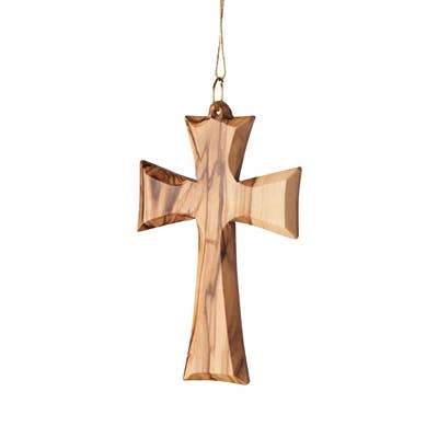 Small Flared Cross Olive Wood Ornament – 3.5"