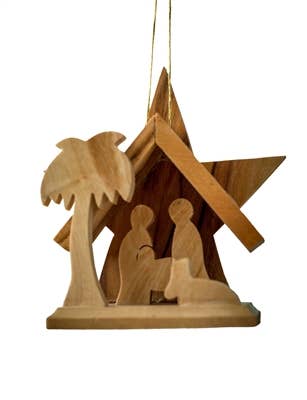 Small Star Grotto Olive Wood Ornament – 3"