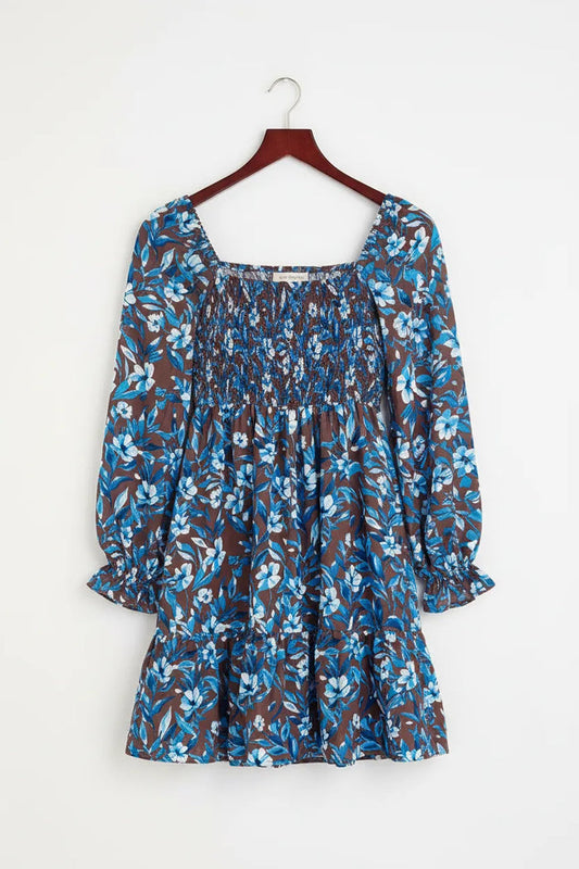 Smocked Bodice Ruffled Sleeve Floral Dress - Dresses/Mini Dresses