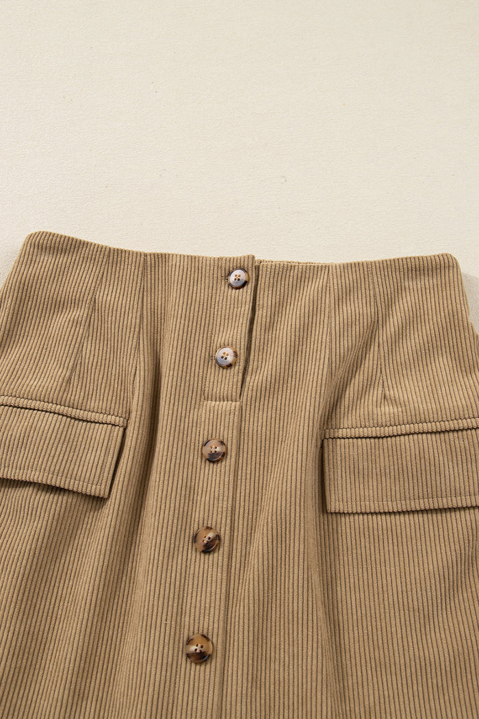 Soft Corduroy Buttoned Front Faux Pockets Mini Skirt - Bottoms/Skirts & Petticoat