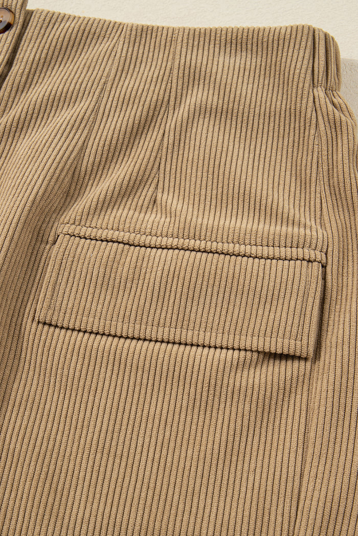 Soft Corduroy Buttoned Front Faux Pockets Mini Skirt - Bottoms/Skirts & Petticoat