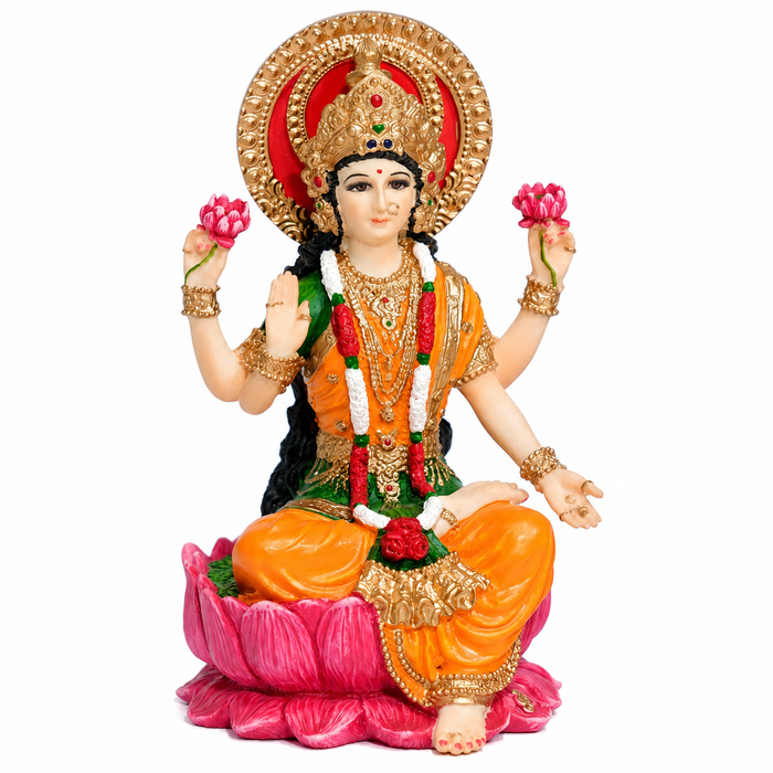 Song of India® Hand-Painted Lakshmi & Ganesha Lotus Figurine Set | Diwali Décor