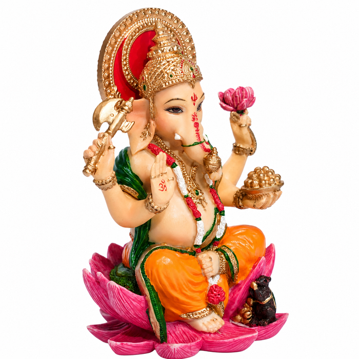 Song of India® Hand-Painted Lakshmi & Ganesha Lotus Figurine Set | Diwali Décor