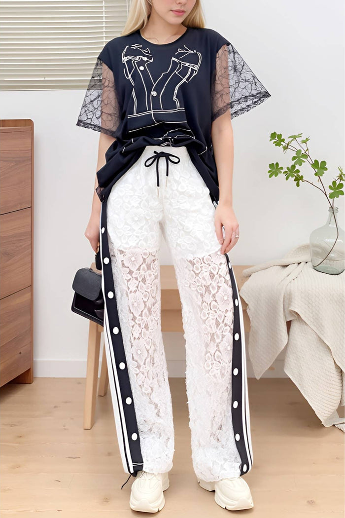 Style the Sporty Lace Snap Pants with Stripes exclusively at Born To Glam