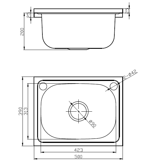 Stainless Drop in Laundry Tub 390-610mm
