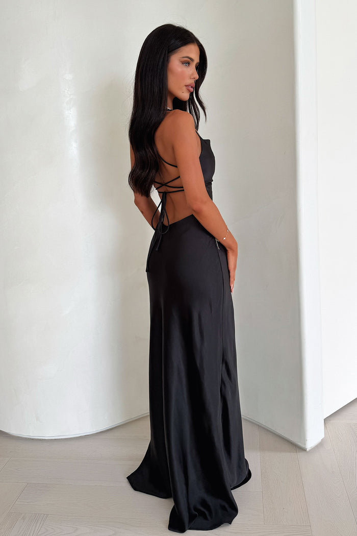 Starlette Cowl Neck Satin Maxi Dress - Black