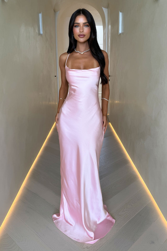 Starlette Cowl Neck Satin Maxi Dress - Pink