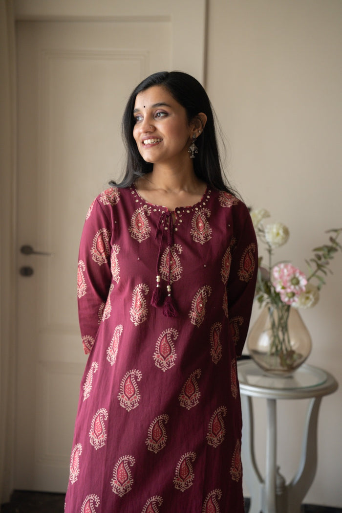 Suhani Batik Cotton Set- Wine