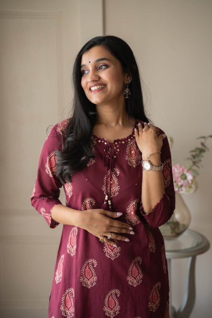 Suhani Batik Cotton Set- Wine