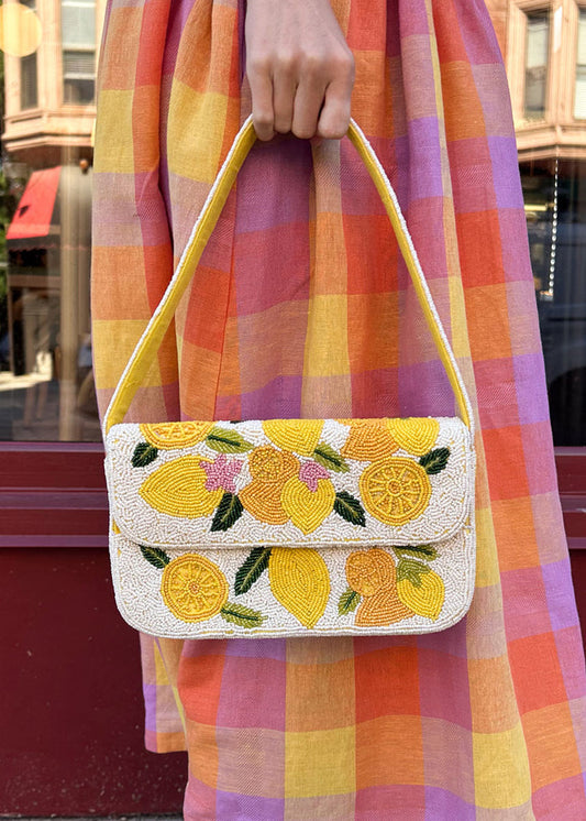 Summer Beaded Lemon Shoulder Bag - Ivory