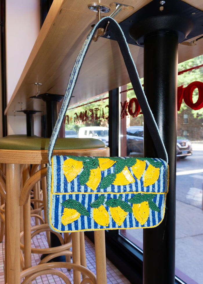 Summer Beaded Striped Shoulder Bag - Blue