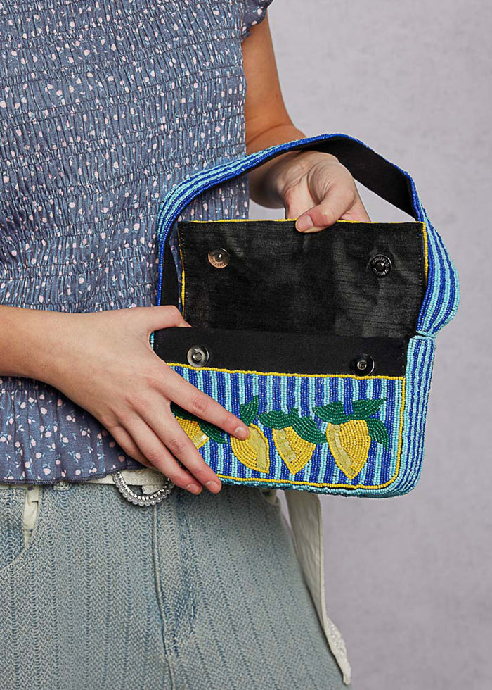 Summer Beaded Striped Shoulder Bag - Blue