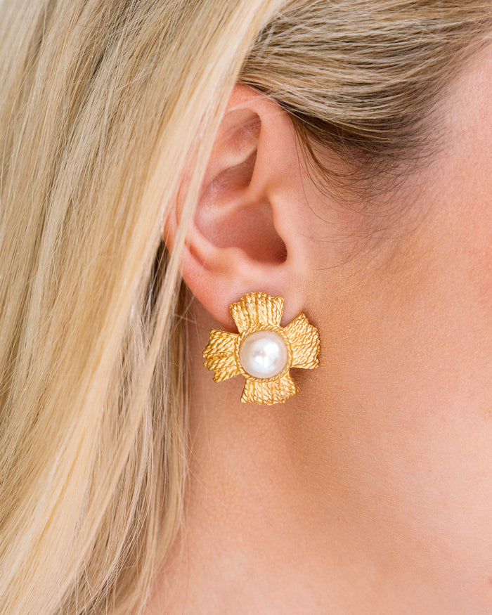 Susan Shaw Braided Cross Pearl Earrings