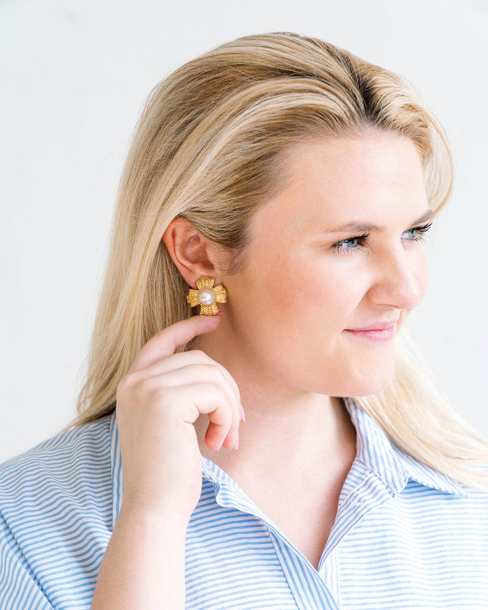 Susan Shaw Braided Cross Pearl Earrings