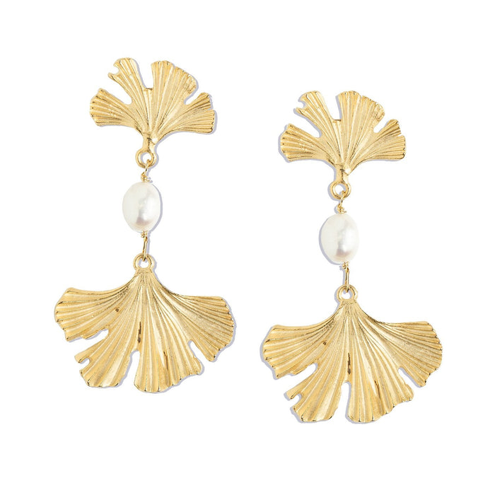 Susan Shaw Pearl Ginkgo Earrings