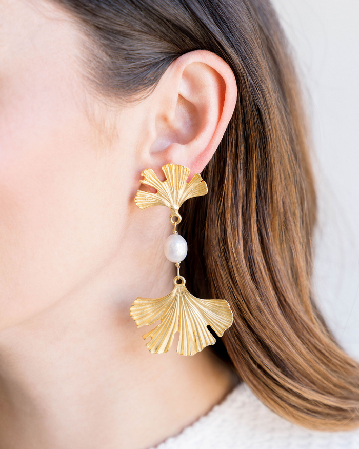 Susan Shaw Pearl Ginkgo Earrings