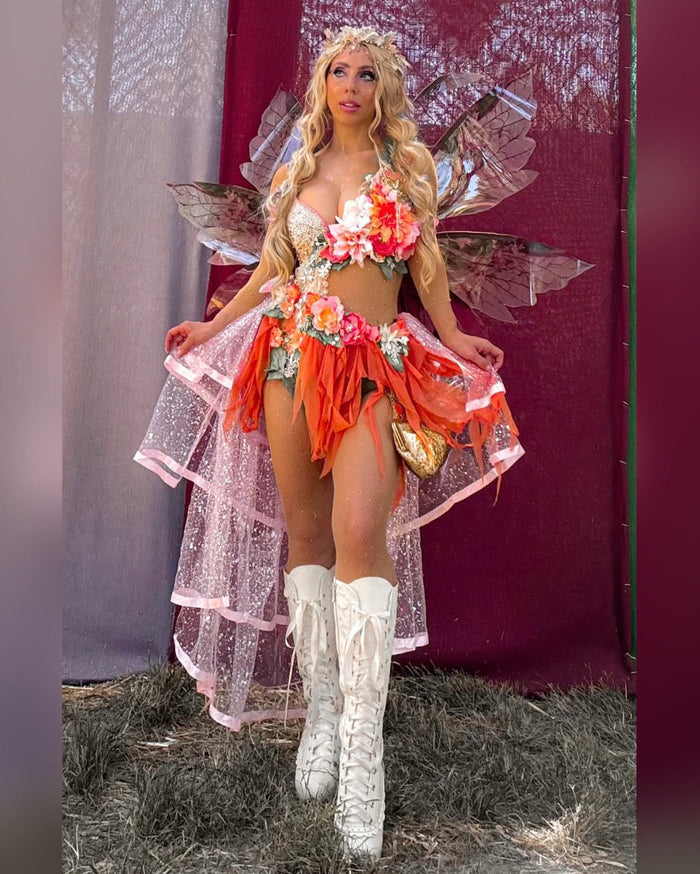 Sweet as a Peach Orange Spring Fairy Bra and Skirt Monokini Costume