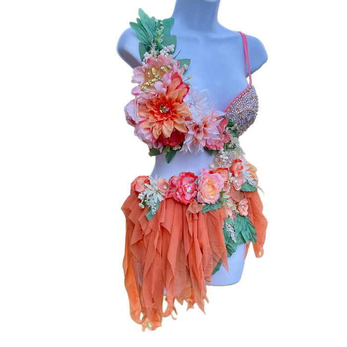 Sweet as a Peach Orange Spring Fairy Bra and Skirt Monokini Costume