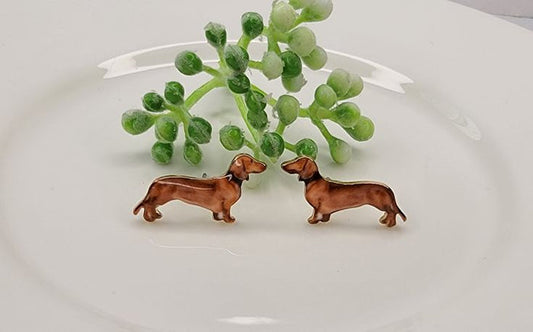 Tan Dachshund Stud Earrings