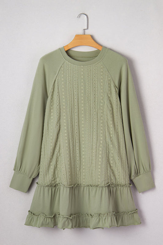 Textured Frilled Ruffled Long Sleeve Mini Dress