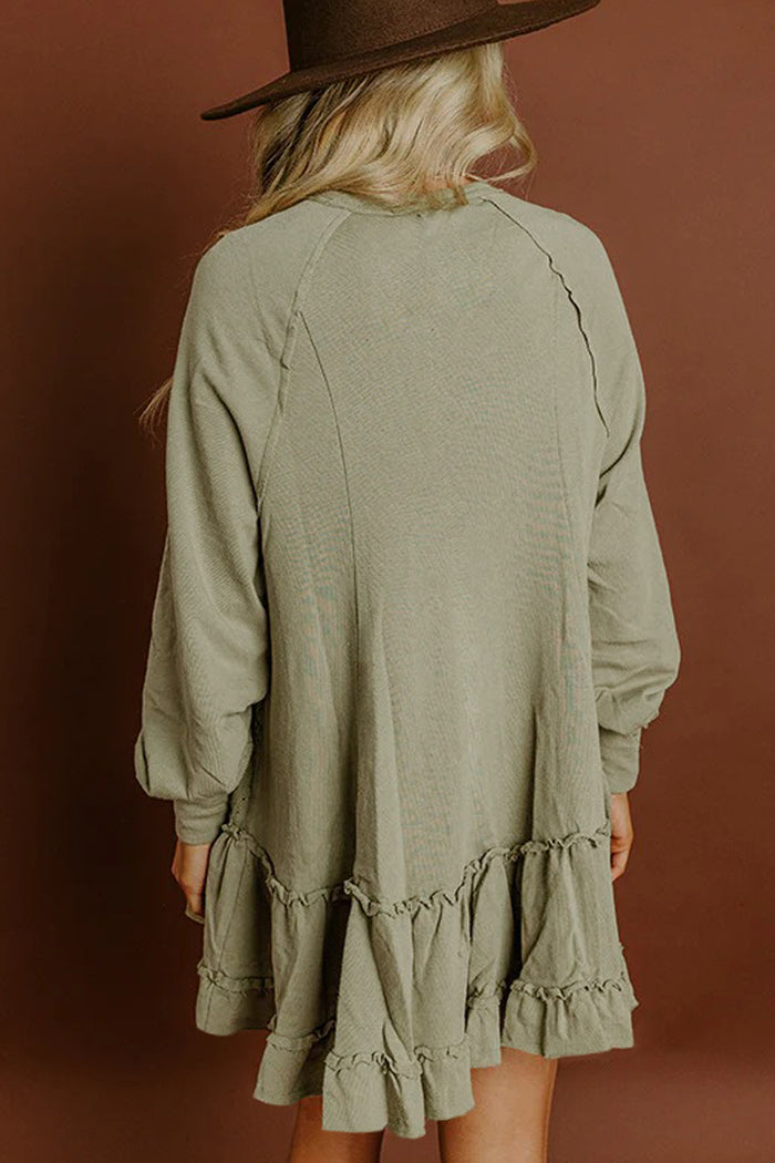 Textured Frilled Ruffled Long Sleeve Mini Dress