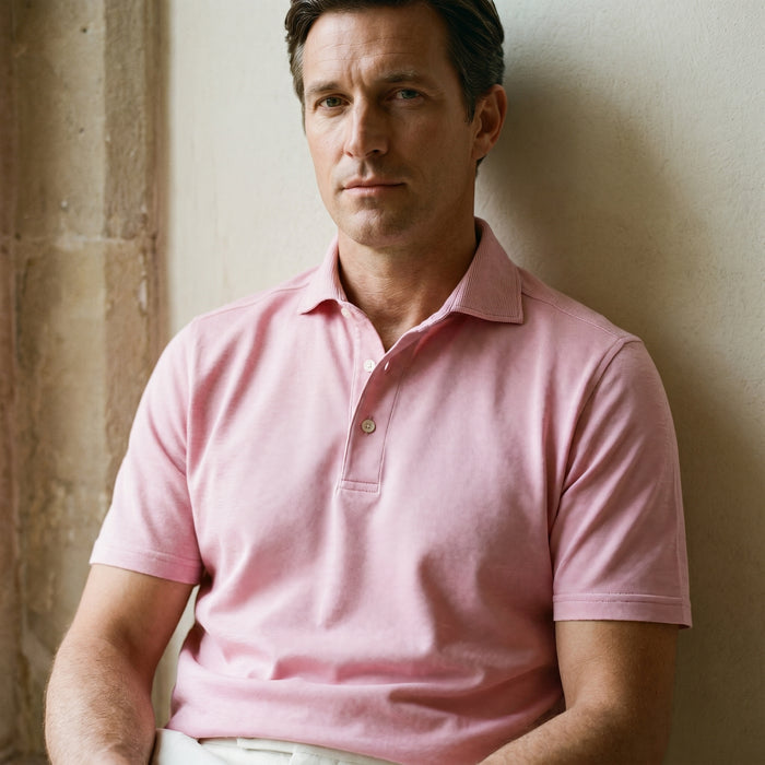 Textured Jacquard Knit Polo, worn — Emanuel Berg