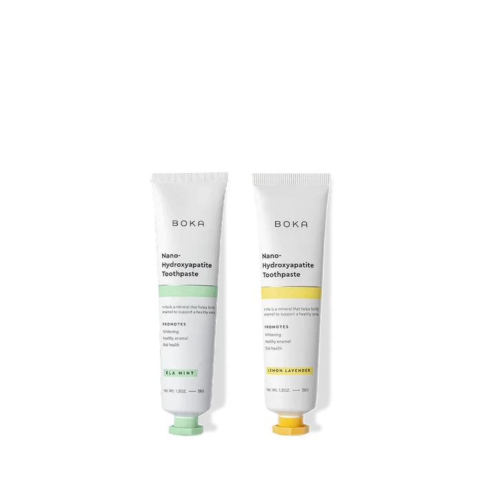 Travel Duo n-Ha Toothpaste 2-Pack: two travel-sized tubes to remineralize teeth with unique flavors.