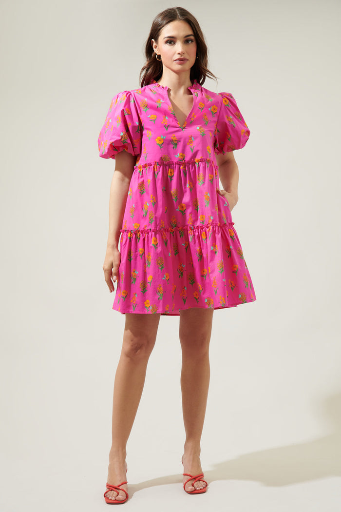 Tune Floral Jeanne Bubble Sleeve Babydoll Dress