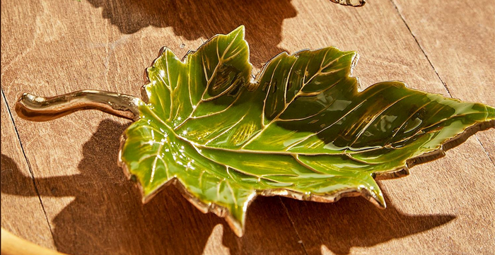 Two's Company Enameled Leaf Tray