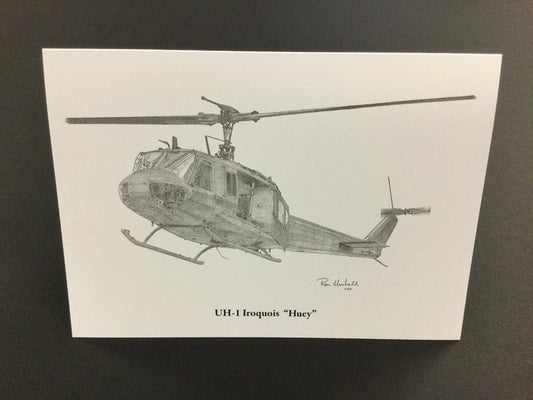 UH -1 Huey Helicopter Note Card - artwork by Ron Marshall