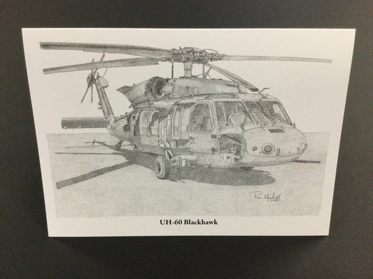 UH-60M Black Hawk Helicopter Note Card - artwork by Ron Marshall