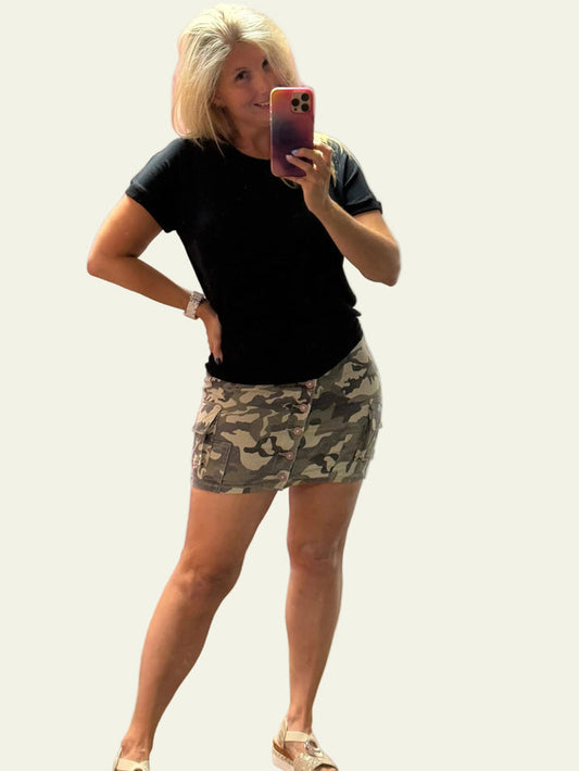 Camo Crush: Mid Rise Cargo Mini Skirt - Skirt