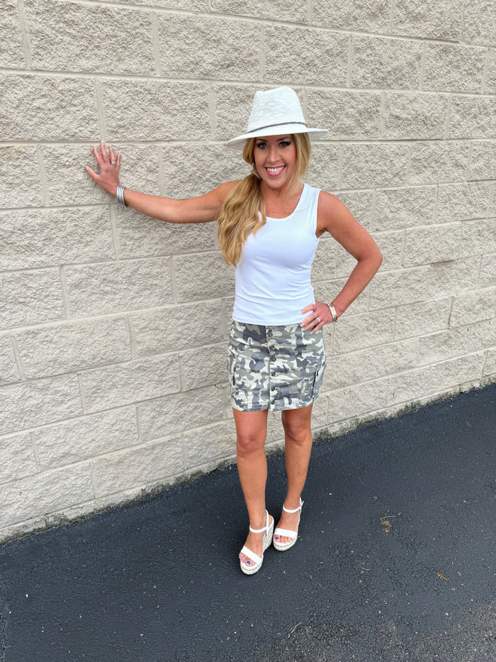 Camo Crush: Mid Rise Cargo Mini Skirt - Skirt
