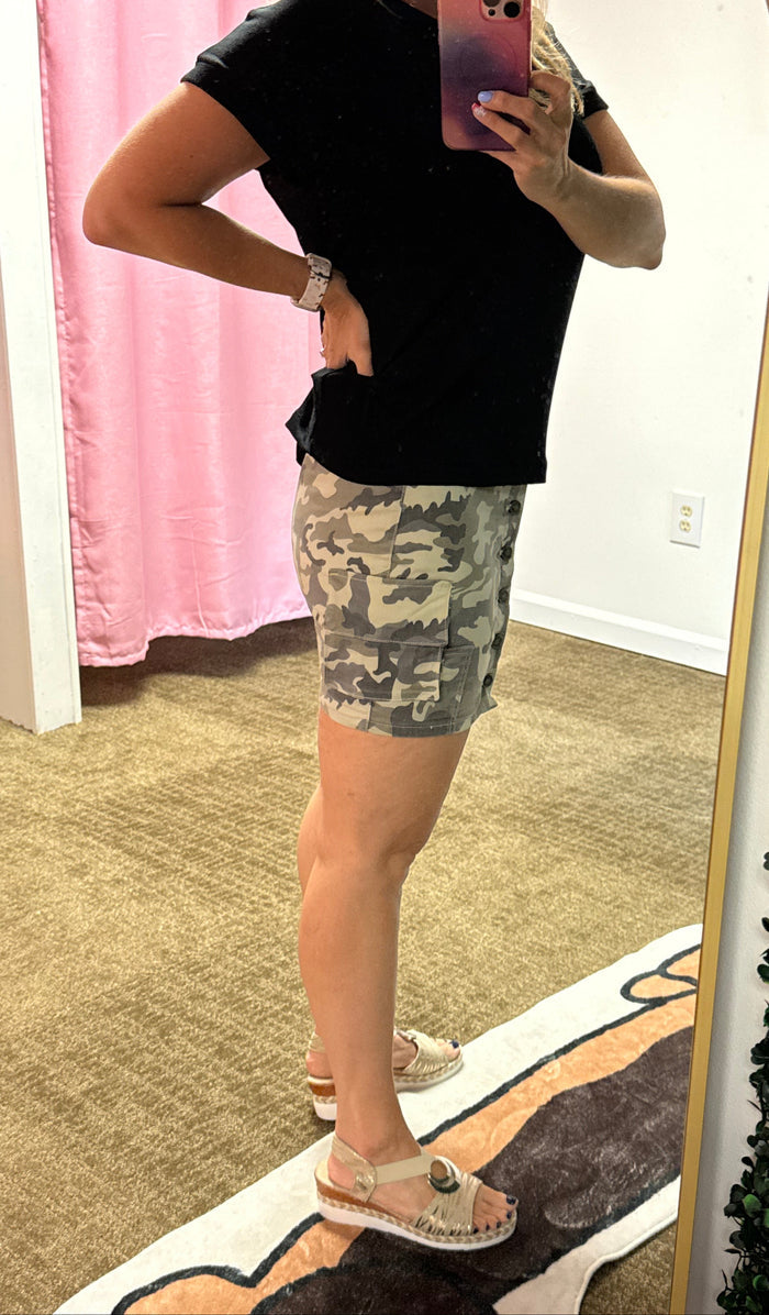 Camo Crush: Mid Rise Cargo Mini Skirt - Skirt