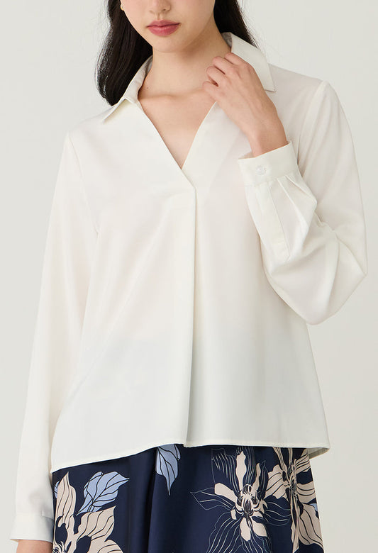 V-Neck Box Pleat Blouse