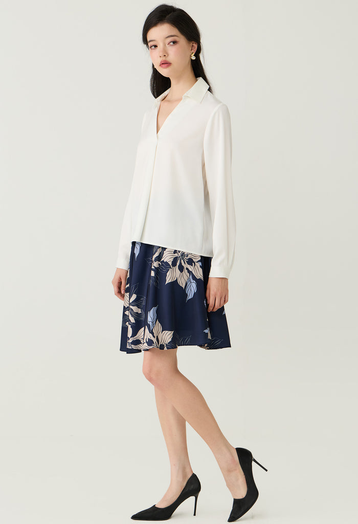 V-Neck Box Pleat Blouse