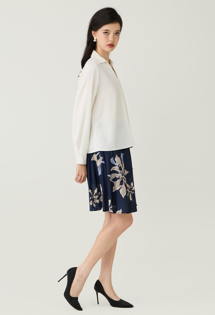 V-Neck Box Pleat Blouse