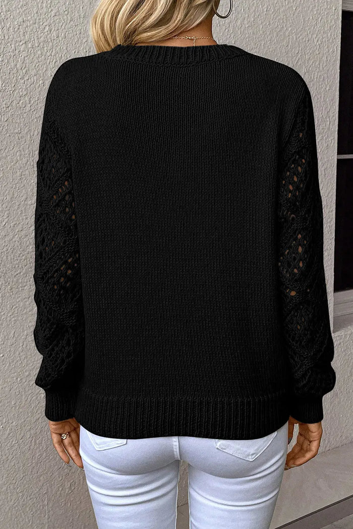 V-Neck Pointelle Knit Sleeve Sweater - Sweaters & Cardigans/Sweaters